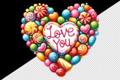 Watercolor heart made of colorful candy Love You quote Valentine Day print 20 oz tumbler skinny mug wrap clipart t-shirt sublimation printable design
