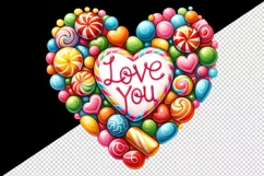 Watercolor heart made of colorful candy Love You quote Valentine Day print 20 oz tumbler skinny mug wrap clipart t-shirt sublimation printable design