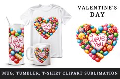 Watercolor heart made of colorful candy Love You quote Valentine Day print 20 oz tumbler skinny mug wrap clipart t-shirt sublimation printable design