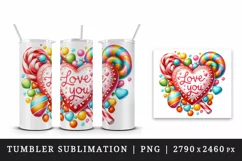 Watercolor heart made of colorful candy Love You quote Valentine Day print 20 oz tumbler skinny mug wrap clipart t-shirt sublimation printable design