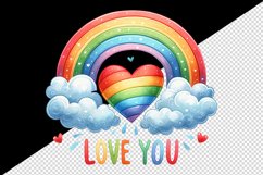 Watercolor heart rainbow clouds lgbtq Love You quote Valentine Day print 20 oz tumbler skinny mug wrap clipart t-shirt sublimation printable design