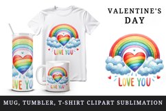 Watercolor heart rainbow clouds lgbtq Love You quote Valentine Day print 20 oz tumbler skinny mug wrap clipart t-shirt sublimation printable design