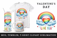 Watercolor heart rainbow clouds lgbtq Love You quote Valentine Day print 20 oz tumbler skinny mug wrap clipart t-shirt sublimation printable design