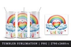 Watercolor heart rainbow clouds lgbtq Love You quote Valentine Day print 20 oz tumbler skinny mug wrap clipart t-shirt sublimation printable design