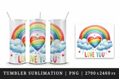 Watercolor heart rainbow clouds lgbtq Love You quote Valentine Day print 20 oz tumbler skinny mug wrap clipart t-shirt sublimation printable design