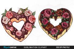 Watercolor Heart Shaped Roses Chocolate Art Clipart Product Image 1