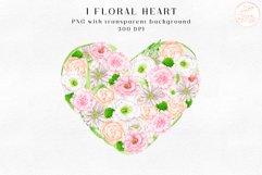 Floral Heart Watercolor Clipart. Flower Sublimation PNG Product Image 2