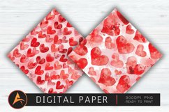 Watercolor Heart Valentines Digital Paper PNG Product Image 1