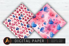 Watercolor Heart Valentines Digital Paper Product Image 1