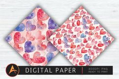 Watercolor Heart Valentines Digital Paper PNG Product Image 1