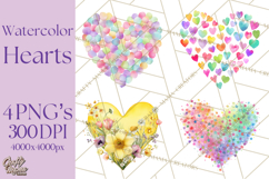 Watercolor Heart Clipart, Floral Hearts, Rainbow Hearts PNG Product Image 1