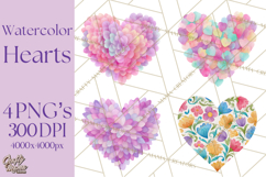 Watercolor Heart Clipart, Floral Hearts, Rainbow Hearts PNG Product Image 1