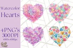 Watercolor Heart Clipart, Floral Hearts, Rainbow Hearts PNG Product Image 1