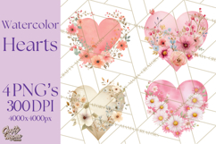 Watercolor Heart Clipart, Floral Hearts, Rainbow Hearts PNG Product Image 1