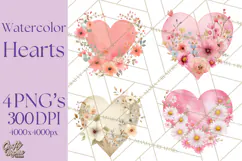 Watercolor Heart Clipart, Floral Hearts, Rainbow Hearts PNG Product Image 1