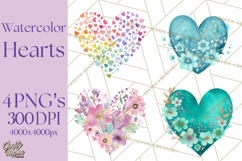 Watercolor Heart Clipart, Floral Hearts, Rainbow Hearts PNG Product Image 1