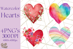 Watercolor Heart Clipart, Floral Hearts, Rainbow Hearts PNG Product Image 1