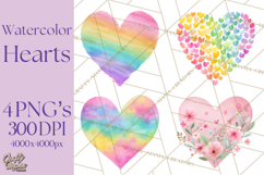 Watercolor Heart Clipart, Floral Hearts, Rainbow Hearts PNG Product Image 1