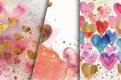 Watercolor Hearts And Golden Digital Paper Bundle Product Image 6