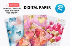 Watercolor Hearts And Golden Digital Paper Product Image 1