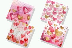 Watercolor Hearts And Golden Digital Paper Bundle Product Image 2