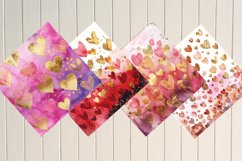 Watercolor Hearts And Golden Digital Paper Bundle Product Image 3