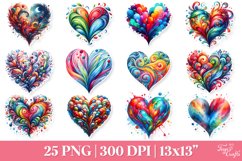 Watercolor Hearts PNG Pack | Valentine&#039;s Abstract Hearts PNG Product Image 6