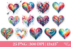 Watercolor Hearts PNG Pack | Valentine&#039;s Abstract Hearts PNG Product Image 8