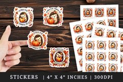Watercolor hedgehog hugging pumpkin So Much to Be Thankful For quote Thanksgiving autumn fall print sticker sheet stickers printable sublimation png