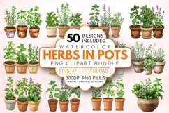 Watercolor Herbs in Pots Clipart Bundle Product Image 1