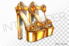 Dazzling gold metallic and topaz gemstone platform high heel Product Image 1