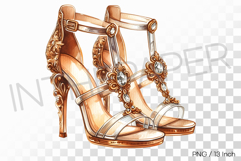 Antique gold frame and strappy design wedding high heels PNG Product Image 1