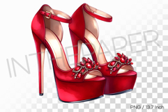 Gemstone flower topped toe box patent red platform high heel Product Image 1