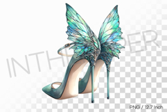 Fluttering fairy wings style mint aurora high heels PNG art Product Image 1