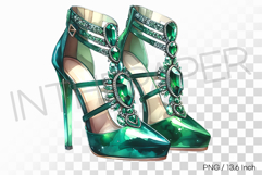 Emerald gemstone strap decorated metallic green high heels Product Image 1
