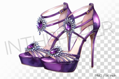 Amethyst purple gemstone and glitter strap high heels PNG Product Image 1