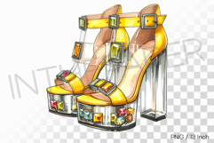 Clear block heel yellow platform high heels PNG Clipart Product Image 1