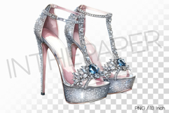 Silver glitter &amp; dazzling gemstone buckle platform high heel Product Image 1
