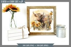 Watercolor Highland Cow and Sunflowers JPEG, PNG Product Image 4