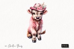 Pink Western Highland Cow PNG | Cowgirl PNG Product Image 1