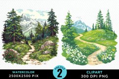 Watercolor Hiking Trails Illustration Clipart Product Image 1