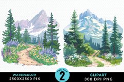 Watercolor Hiking Trails PNG Set Clipart Product Image 1