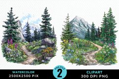 Watercolor Hiking Trails Illustration Clipart Product Image 1