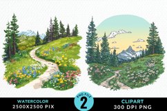 Watercolor Hiking Trails PNG Set Clipart Product Image 1