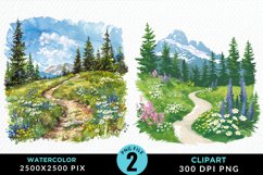 Watercolor Hiking Trails Illustration Clipart Product Image 1