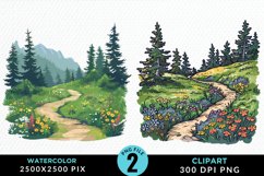 Watercolor Hiking Trails Illustration Clipart Product Image 1