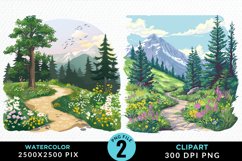 Watercolor Hiking Trails Illustration Clipart Product Image 1