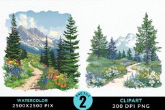 Watercolor Hiking Trails Illustration Clipart Product Image 1