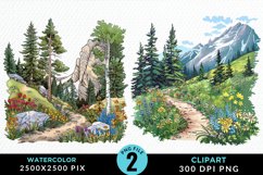 Watercolor Hiking Trails Illustration Clipart Product Image 1