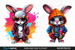 Watercolor Hiphop Bunny Image Clipart Product Image 1